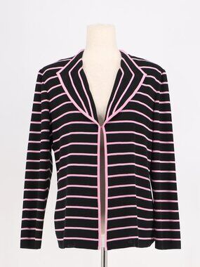 MING WANG Single Hook Closure Knit Jacket in Pink & Black Size M